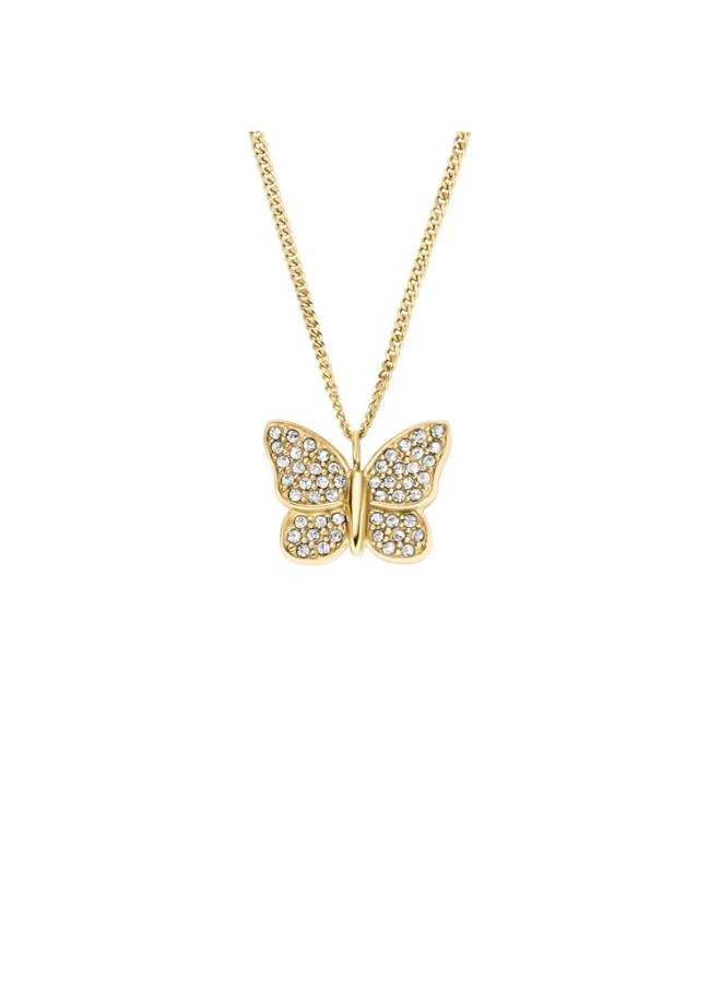 FOSSIL Butterfly Gold-Tone Stainless Steel Pendant Necklace