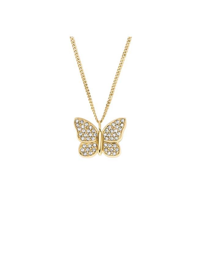 فوسيل قلادة بتعليقة فراشة مطلية بالذهب من الفولاذ المقاوم للصدأ - Image 2