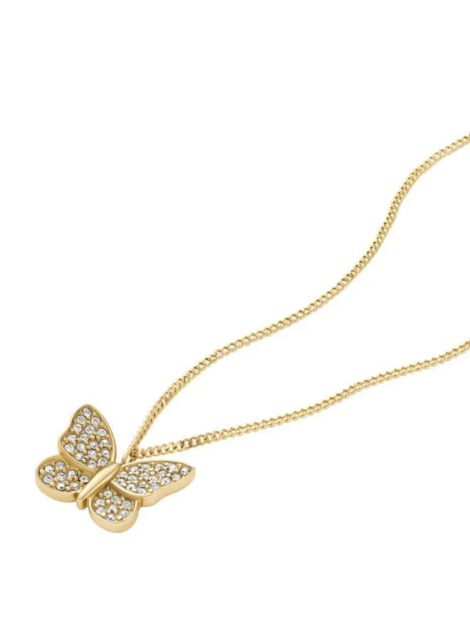 FOSSIL Butterfly Gold-Tone Stainless Steel Pendant Necklace