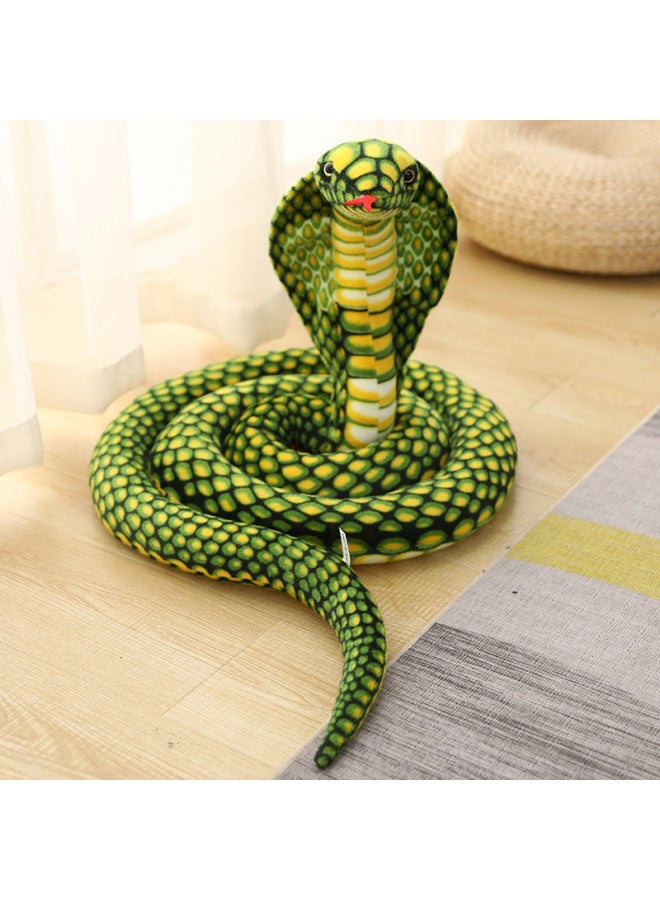 Loquat Simulation Cobra Python Plush Toy Funny Pattern Snake Doll  Trick Gift-Specifications:Plate Height 45cm Lengthened 240cm 750g-Color:Green - Image 1