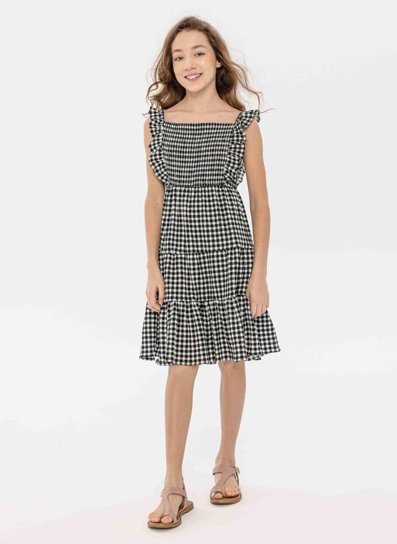 MINOTI Girls dress check tiered black - Image 1