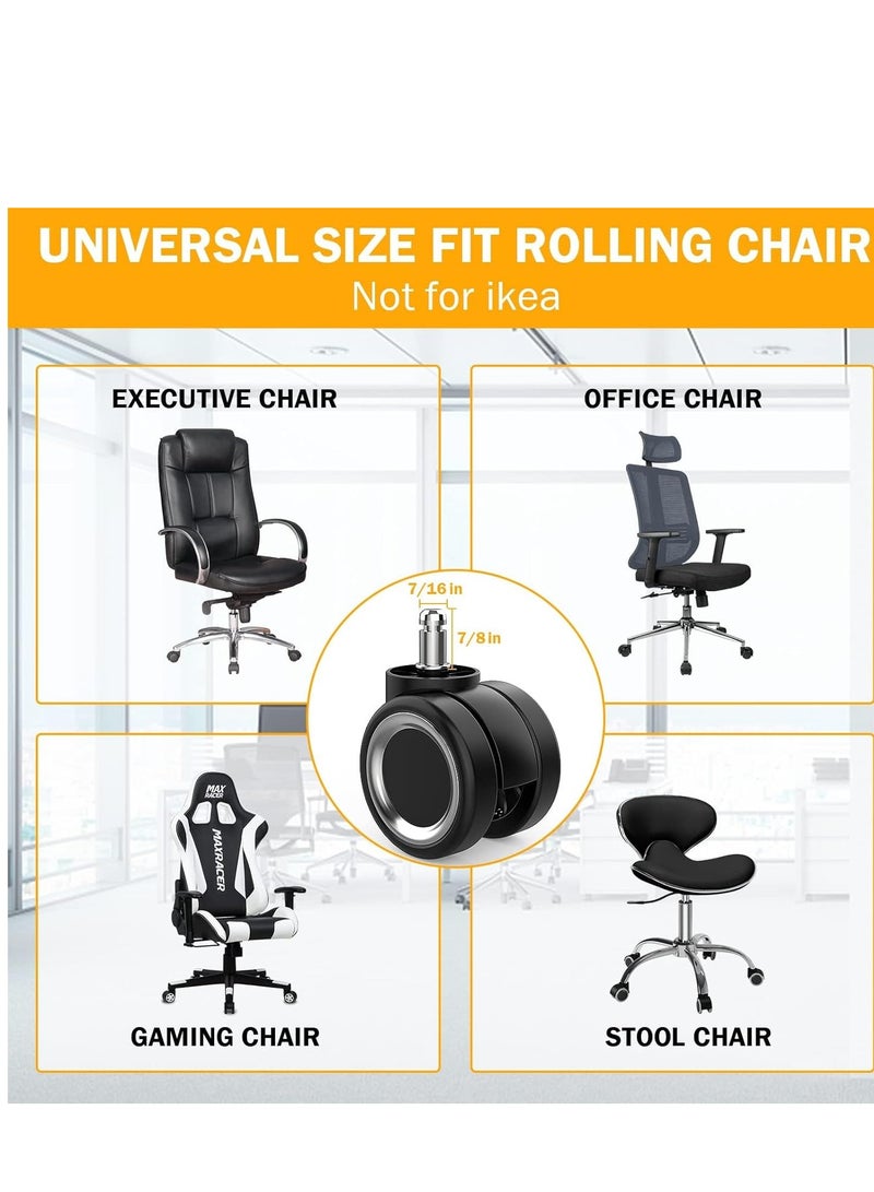 360 Luggage Swivel Wheels Replacement Office Chair Wheel Safe for All Floor, No Mats Needed, Heavy-Duty 1000lbs,Noise Free Smooth Gliding, Universal Fit Casters Set of 5 - Image 3