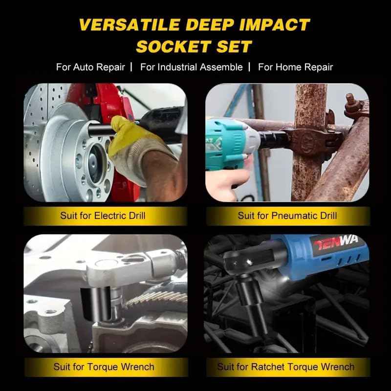 SNE Half Dr Deep Socket Wrench Impact Set 8 To 24Mm Long Size Tool Kit, Wrenches and Spanner, Box End, Chrome Vanadium Steel (10 in 1 impact socket set) - Image 4