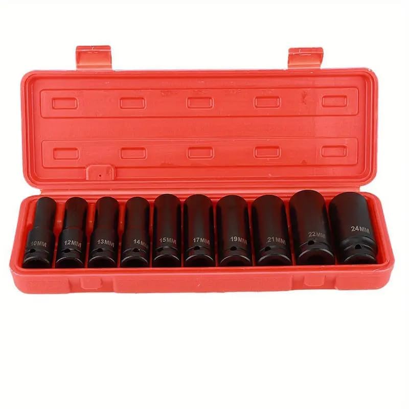 SNE Half Dr Deep Socket Wrench Impact Set 8 To 24Mm Long Size Tool Kit, Wrenches and Spanner, Box End, Chrome Vanadium Steel (10 in 1 impact socket set) - Image 1