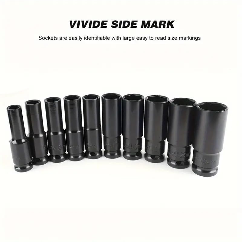 SNE Half Dr Deep Socket Wrench Impact Set 8 To 24Mm Long Size Tool Kit, Wrenches and Spanner, Box End, Chrome Vanadium Steel (10 in 1 impact socket set) - Image 5