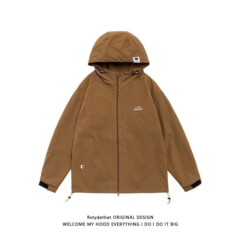 American retro hooded jacket trendy couple fashion brand hip hop loose casual all-match men's and women's solid color jacket - Image 1