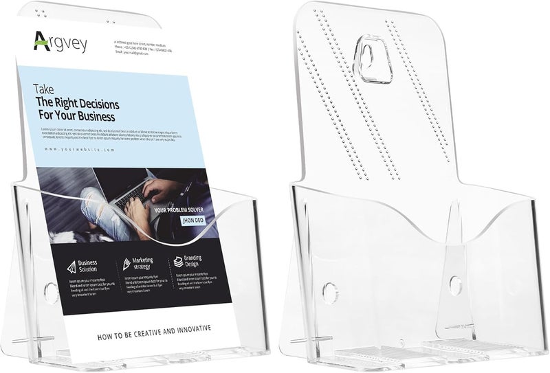 Argvey Acrylic Brochure Holder 6 x 8 inch, Plastic 6 Inches Wide Pamphlet Holder Wall Mount/Countertop Organizer for Display Flyer, Booklet, Document, Literature (2 Pack) - Image 1