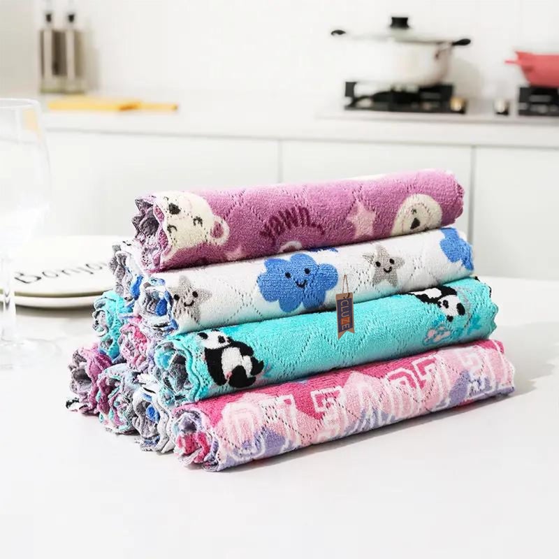CLUZE Microfiber Cartoon Printed Dish Cleaning Cloth Kitchen Towels Double-Sided Colorful Towel Lint Free Highly Absorbent Multi-Purpose Dust and Dirty Cleaning Supplies (Pack of 4) - Image 2