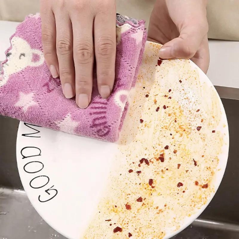 CLUZE Microfiber Cartoon Printed Dish Cleaning Cloth Kitchen Towels Double-Sided Colorful Towel Lint Free Highly Absorbent Multi-Purpose Dust and Dirty Cleaning Supplies (Pack of 4) - Image 3