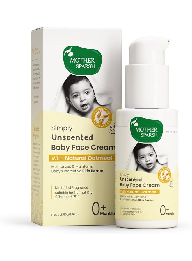 Mother Sparsh Simply Unscented Baby Face Cream with Oatmeal -50g | Fragrance Free Baby Cream for Sensitive Skin - Image 1