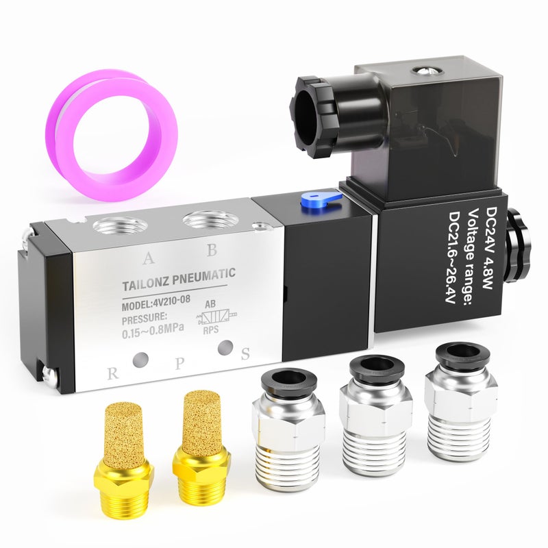 Generic Tailonz Pneumatic 1/4"NPT Solenoid Valve 4V210-08 12V/24V/110V/220V Single Coil Pilot-Operated Electric 2 Position 5 Way Connection Type  - Image 1