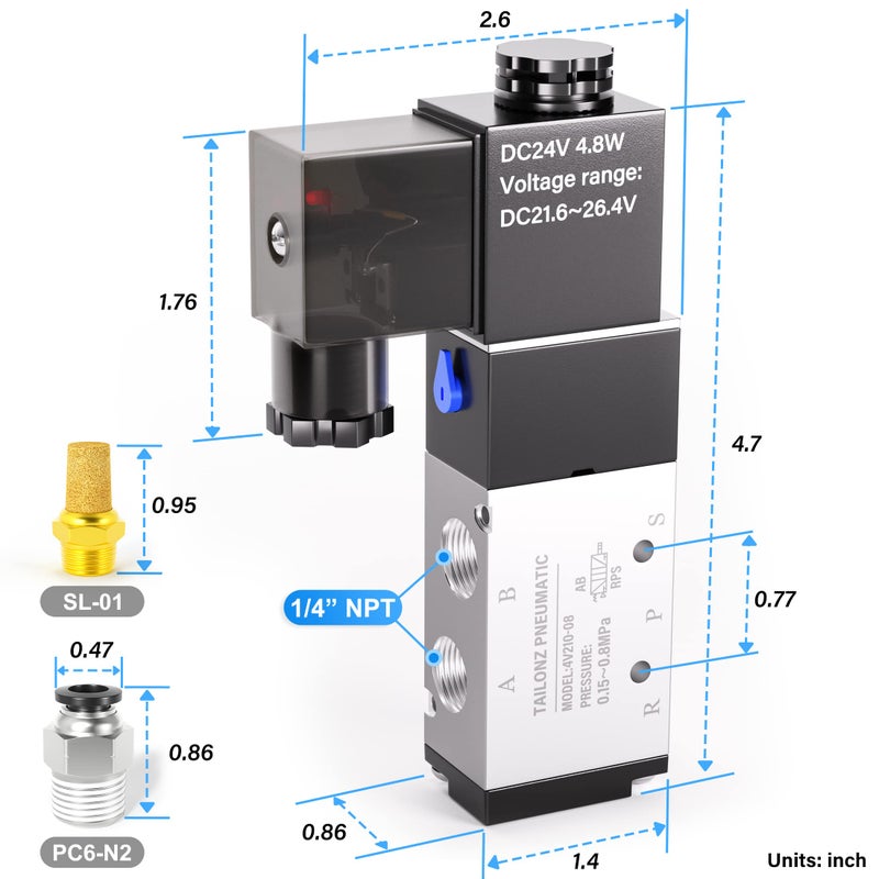 Generic Tailonz Pneumatic 1/4"NPT Solenoid Valve 4V210-08 12V/24V/110V/220V Single Coil Pilot-Operated Electric 2 Position 5 Way Connection Type  - Image 2