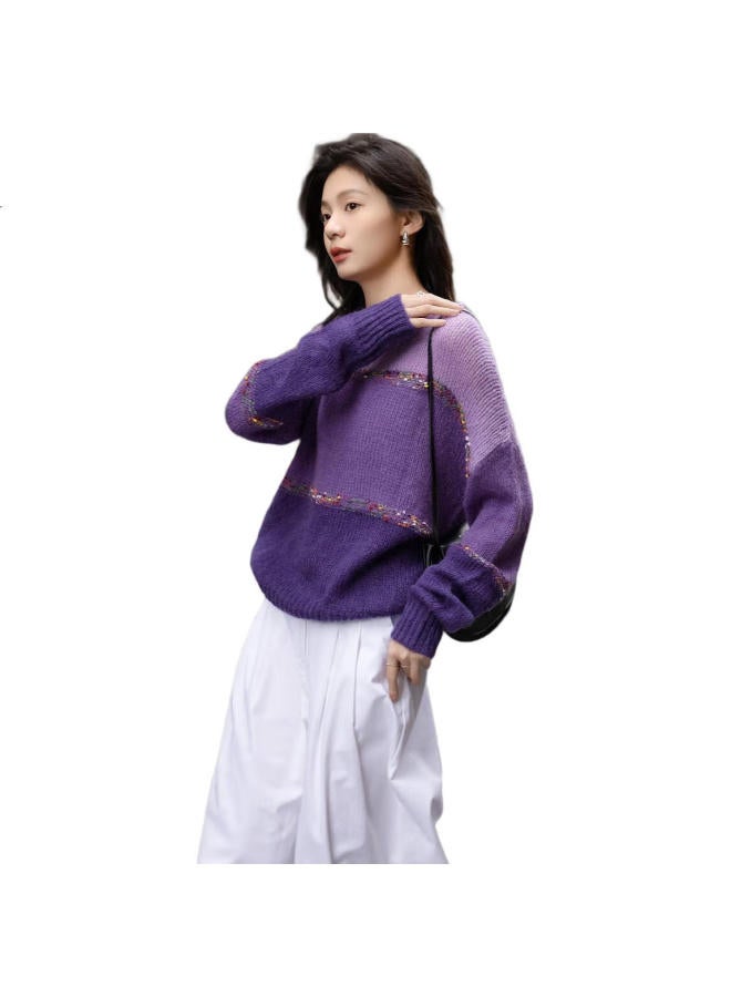 dme Spring And Autumn Season South France Slow Travel Color-Block Loose Knit Sweater Women'S Top With Wool Blend - Image 1