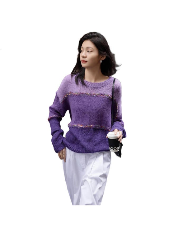 dme Spring And Autumn Season South France Slow Travel Color-Block Loose Knit Sweater Women'S Top With Wool Blend - Image 2