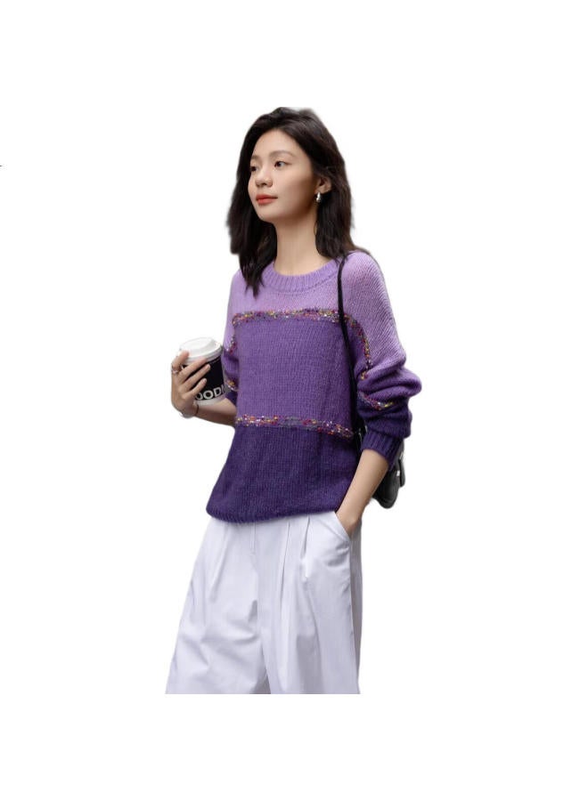 dme Spring And Autumn Season South France Slow Travel Color-Block Loose Knit Sweater Women'S Top With Wool Blend - Image 3