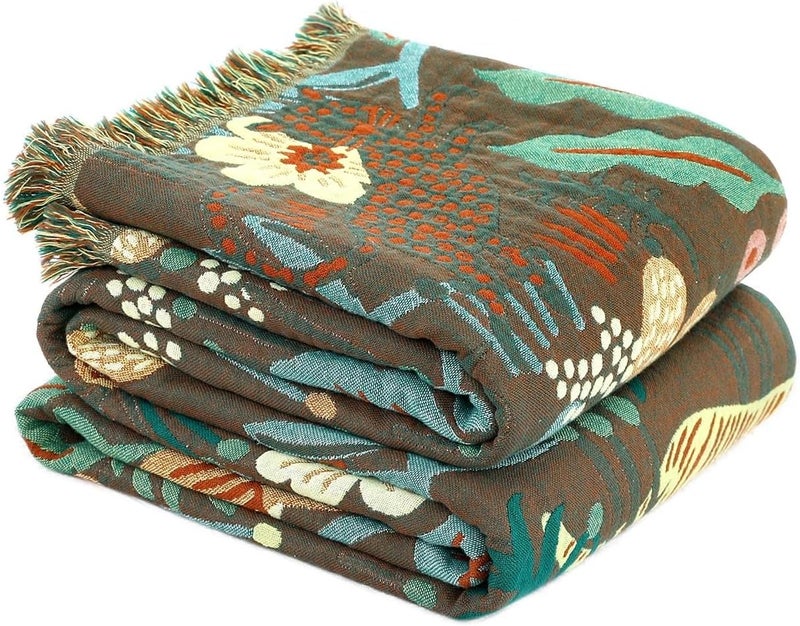 LUTBM Boho Throw Blanket for Bed - 100% Cotton Ultra Soft Rustic Quilt Summer Blanket - Forest Tiger Printed Farmhouse Decor Bed Blankets,60"×80" All Season Rustic Throw for Sofa Couch Chair - Image 1