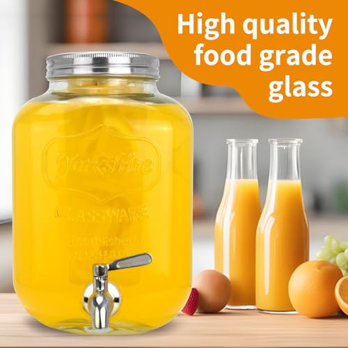 DD&HAPP Glass Beverage Dispenser With Stainless Steel Spigot,1.2 Gallon Mason Jar Drink Dispenser,Sun Tea,Lemonade & Juice Dispenser for Parties, Weddings & Events.Leak-Proof, Infuser Included. - Image 4