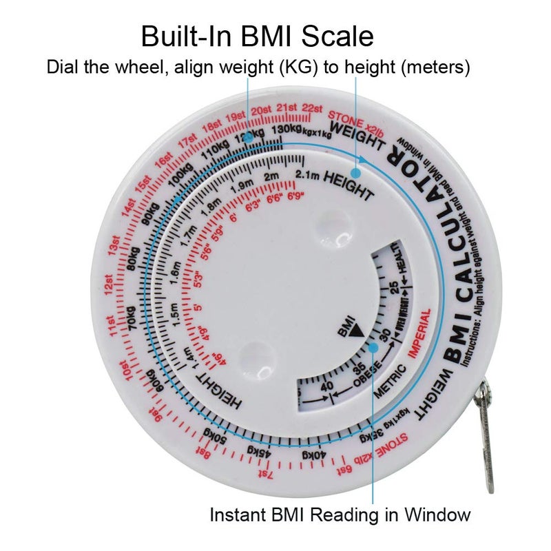FoRapid 60"/150cm BMI Tape Measure Body Mass Index Anatomical Measuring Tape+Built-in BMI Calculator Retractable Body Fat Measuring Tape Diet Ruler Weight Loss Accurate Durable Fiberglass Vinyl Tape - Image 2