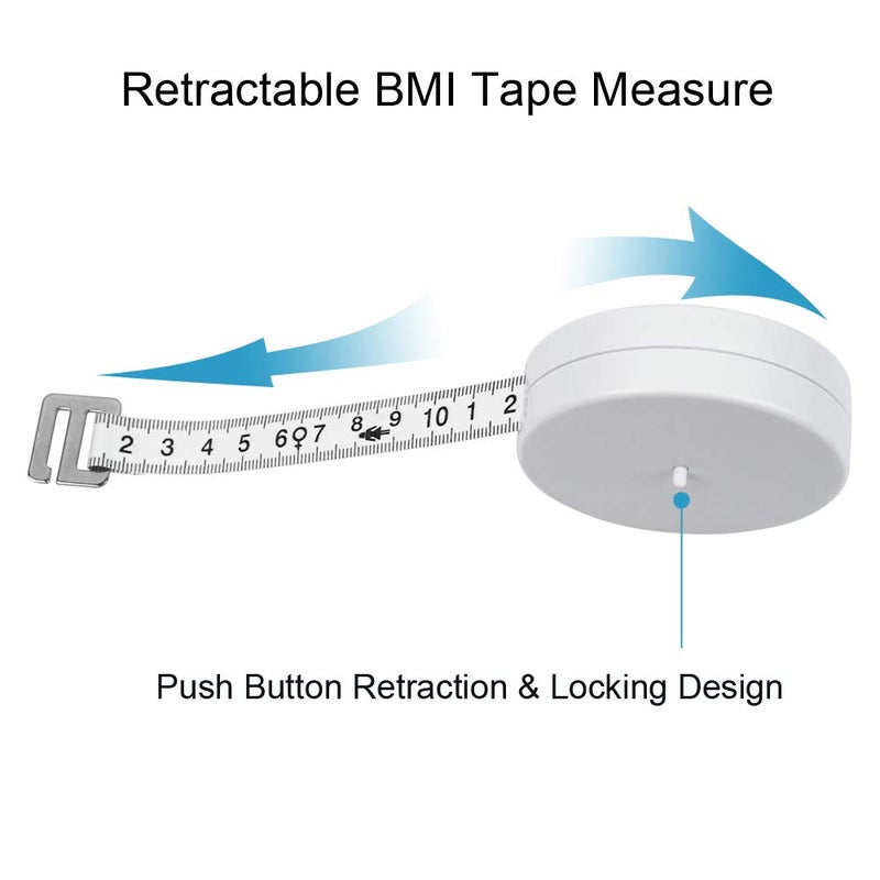 FoRapid 60"/150cm BMI Tape Measure Body Mass Index Anatomical Measuring Tape+Built-in BMI Calculator Retractable Body Fat Measuring Tape Diet Ruler Weight Loss Accurate Durable Fiberglass Vinyl Tape - Image 4