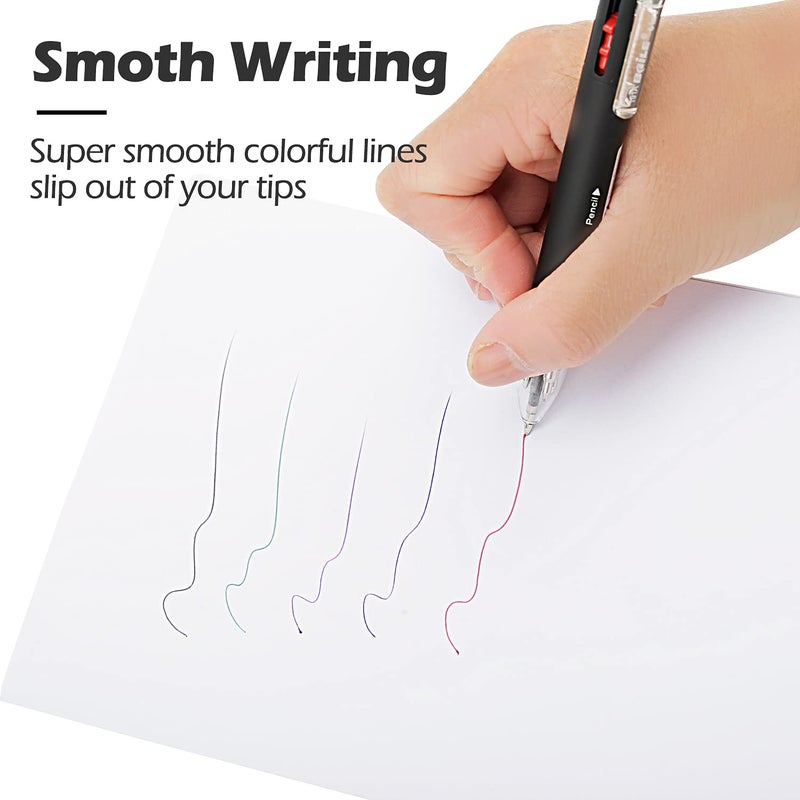 Baile 6 in 1 Multifunctional Ballpoint Pens 5 Colors 0.7 mm Ballpoint Pen and 0.5 mm Mechanical Pencil in One Pen, Pack of 5 - Image 5