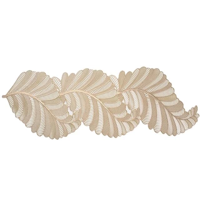 Groki Golden Floral Waterproof PVC Table Runner Elegant Durable Dining Table Dcor 35L x 13W Inches Set of 1 - Image 5