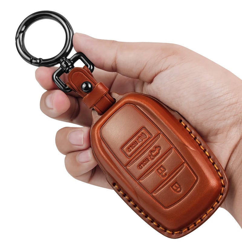 Tukellen for Toyota Key Fob Cover Leatherwith Keychain compatible with 20192024 Land Cruiser20212024 Venza Grand Highlander HiluxFortuner20222024 TundraCorolla CrossPrius 4 ButtonsBrown