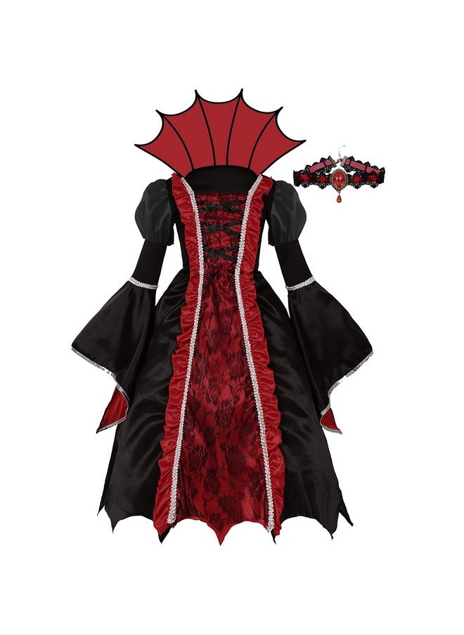 FunsLane - Halloween Royal Vampire Costume Set For Girls Role Play Party, Vampiress Queen Dress Up Toys - Image 1