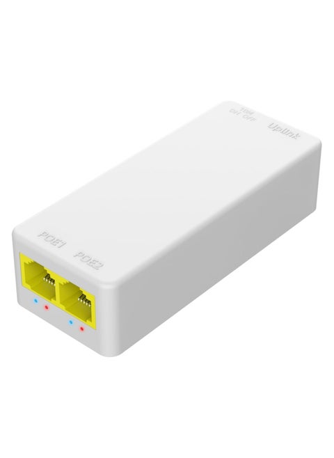 2 Port PoE Extender 100Mbps, IEEE 802.3 af/at PoE Repeater, 1 PoE in 2 PoE Out, Plug and Play, Wall Mount POE Passthrough Switch for Security Systems IP Camera