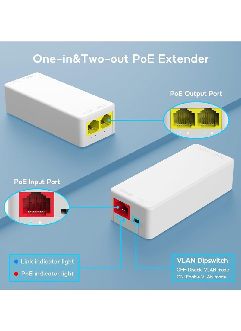 NA 2 Port PoE Extender 100Mbps, IEEE 802.3 af/at PoE Repeater, 1 PoE in 2 PoE Out, Plug and Play, Wall Mount POE Passthrough Switch for Security Systems IP Camera  - Image 3