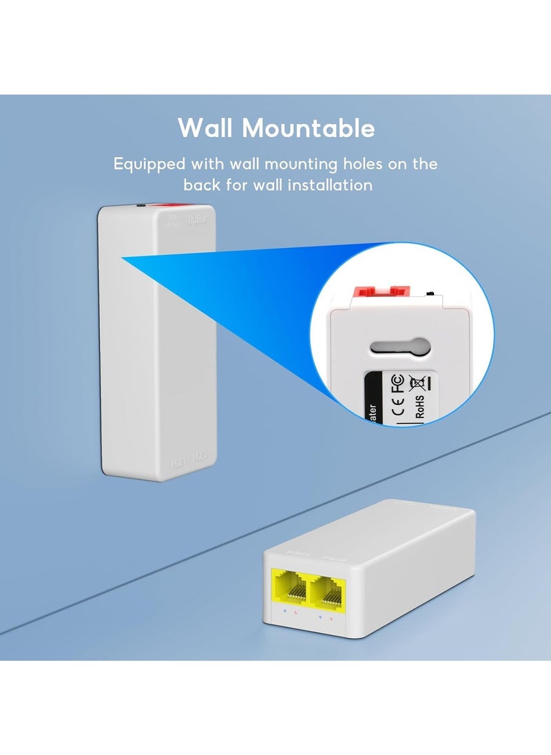 NA 2 Port PoE Extender 100Mbps, IEEE 802.3 af/at PoE Repeater, 1 PoE in 2 PoE Out, Plug and Play, Wall Mount POE Passthrough Switch for Security Systems IP Camera  - Image 4