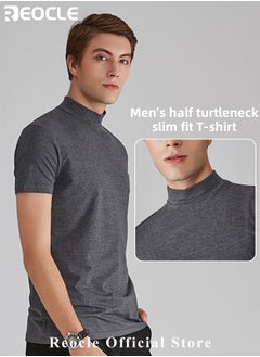 REOCLE Men's T Shirt Short Sleeve Basic Turtleneck Slim Fit Undershirt Pullover Solid Tops Thin Lightweight Tees Sport Shirt  - Image 3