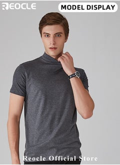 REOCLE Men's T Shirt Short Sleeve Basic Turtleneck Slim Fit Undershirt Pullover Solid Tops Thin Lightweight Tees Sport Shirt  - Image 2