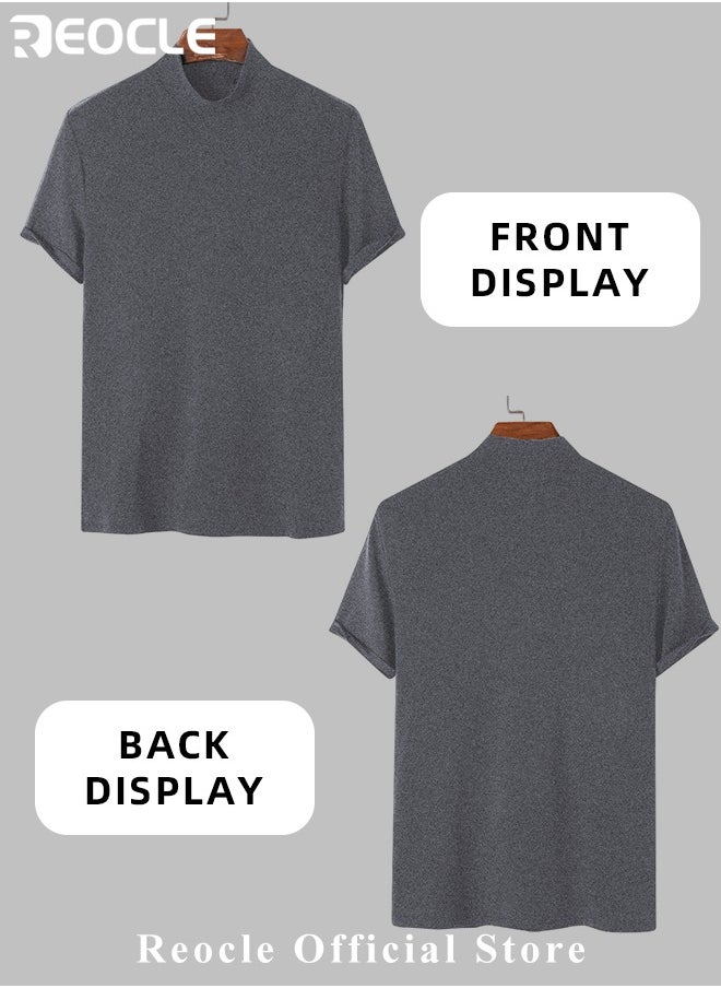 REOCLE Men's T Shirt Short Sleeve Basic Turtleneck Slim Fit Undershirt Pullover Solid Tops Thin Lightweight Tees Sport Shirt  - Image 4