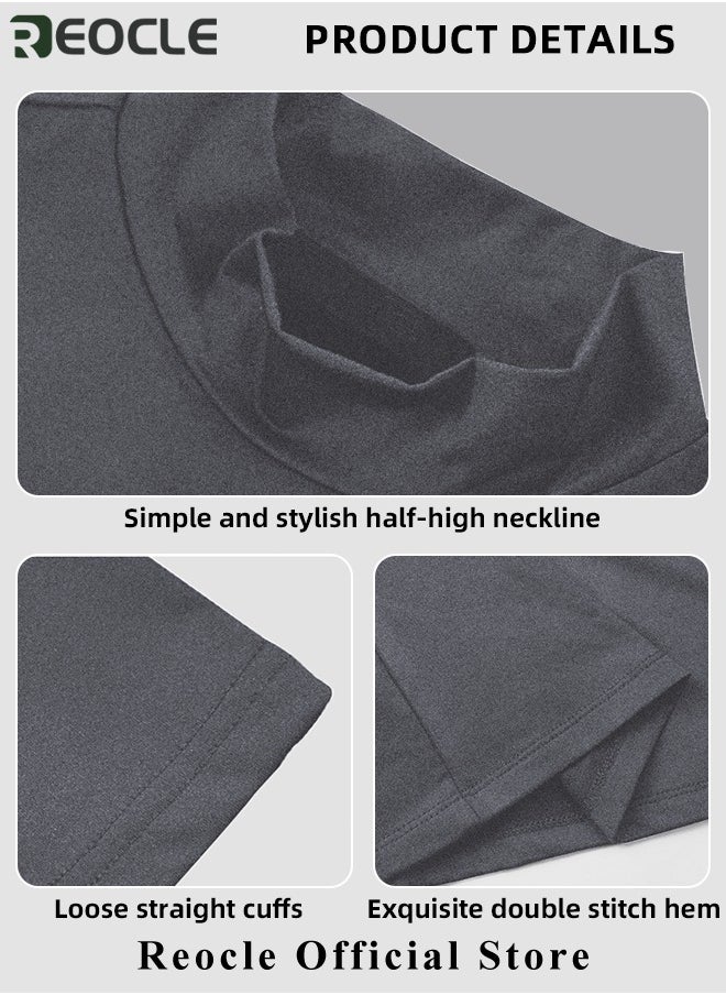 REOCLE Men's T Shirt Short Sleeve Basic Turtleneck Slim Fit Undershirt Pullover Solid Tops Thin Lightweight Tees Sport Shirt  - Image 5