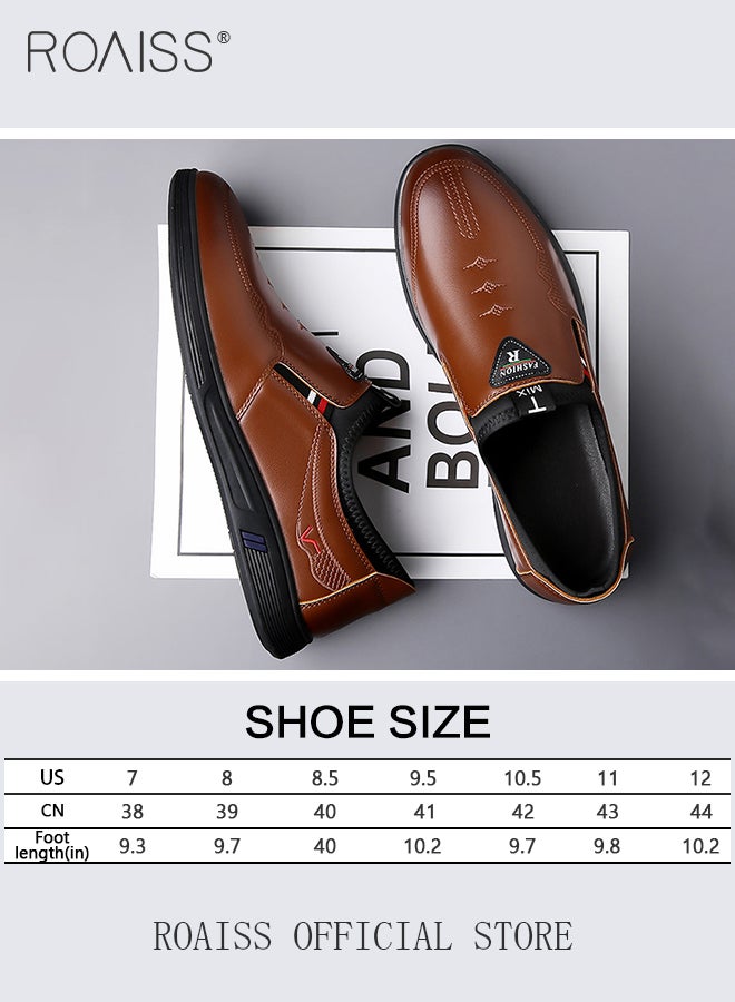 roaiss Men Leather Shoes, Low Top Slip on Shoes with Non Slip Sole, Stylish Flat Shoes for Men, Simple Classic Business Shoes, Suitable for Daily Wear, Business, Wedding and Outdoor Activities - Image 3