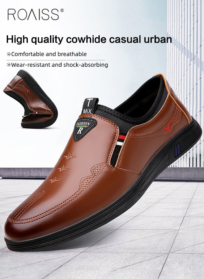 roaiss Men Leather Shoes, Low Top Slip on Shoes with Non Slip Sole, Stylish Flat Shoes for Men, Simple Classic Business Shoes, Suitable for Daily Wear, Business, Wedding and Outdoor Activities - Image 4
