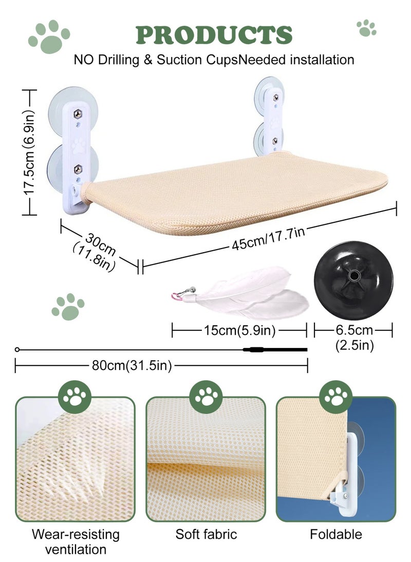 أوربازار أرجوحة قطط قابلة للطي للنافذة - لاسلكية، سرير مبطن مدمج قابل للغسل في الغسالة، إطار معدني قوي - مجثم نافذة للقطط الكبيرة والقطط الصغيرة (لعبة عصا قطط إضافية) - Image 2