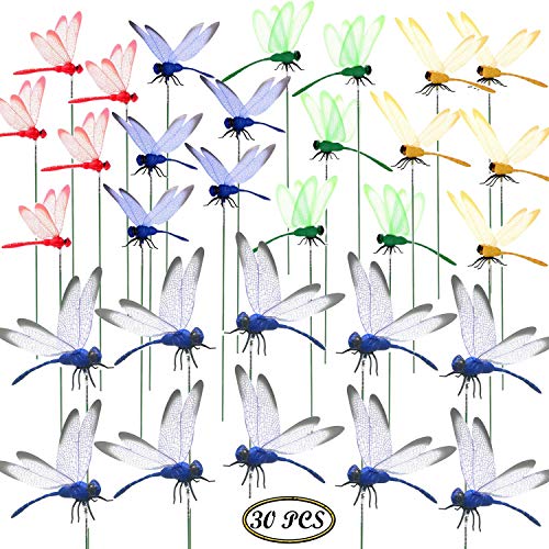 Allazone 30 PCS Dragonfly Garden Stakes, 2 Size Artificial Dragonfly Stakes Indoor Outdoor Yard Garden Flower Pot Decoration, Miniature Fairy Garden Decoration - Image 1