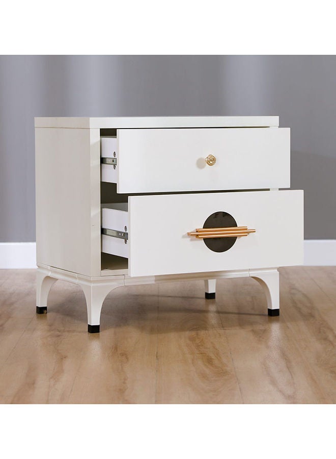 DANUBE HOME New Aloha Night Stand   Multifunctional Bedside Table Space Saving Nightstand End Table Storage Modern Design Furnitures For Bedroom 60x40x58 cm White/Golden - Image 5