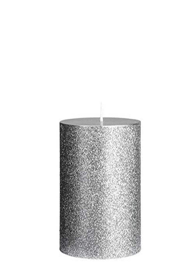Luces Paraffin Wax 3"X3" Silver Glitter Tall Pillar Candle for Decoretion - Image 1
