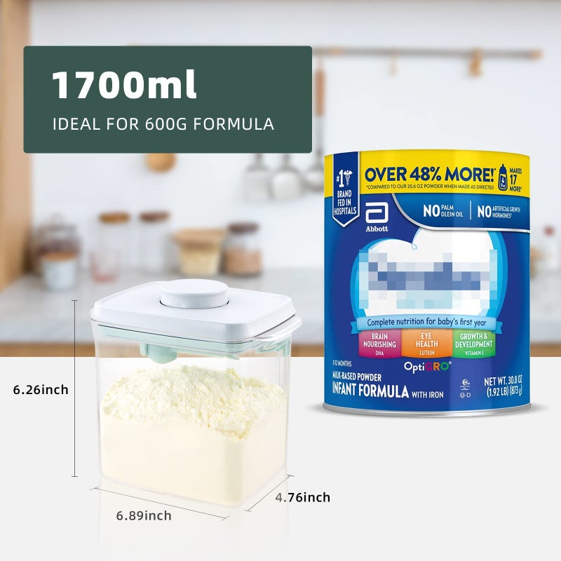 Tourdeus Formula Container - 1700ml Pop Top Milk Powder Container, BPA-Free Airtight Formula Dispenser with Scoop and Scraper, 21OZ, 1.32LB, 600g, Clear - Image 5