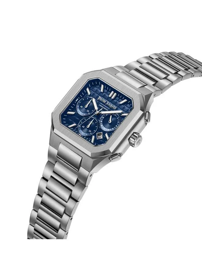 Palm Angels Forte Blue Dial Silver Stainless Steel Bracelet Dual Time Watch for Men, 43mm