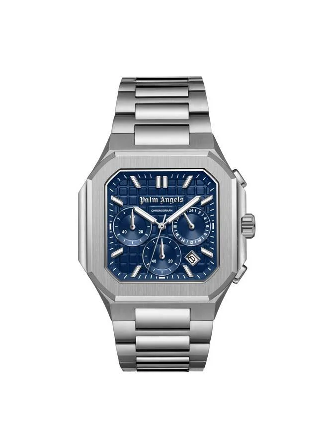 Palm Angels Forte Blue Dial Silver Stainless Steel Bracelet Dual Time Watch for Men, 43mm