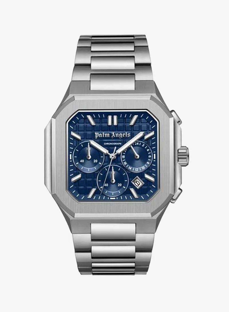 Palm Angels Forte Blue Dial Silver Stainless Steel Bracelet Dual Time Watch for Men, 43mm