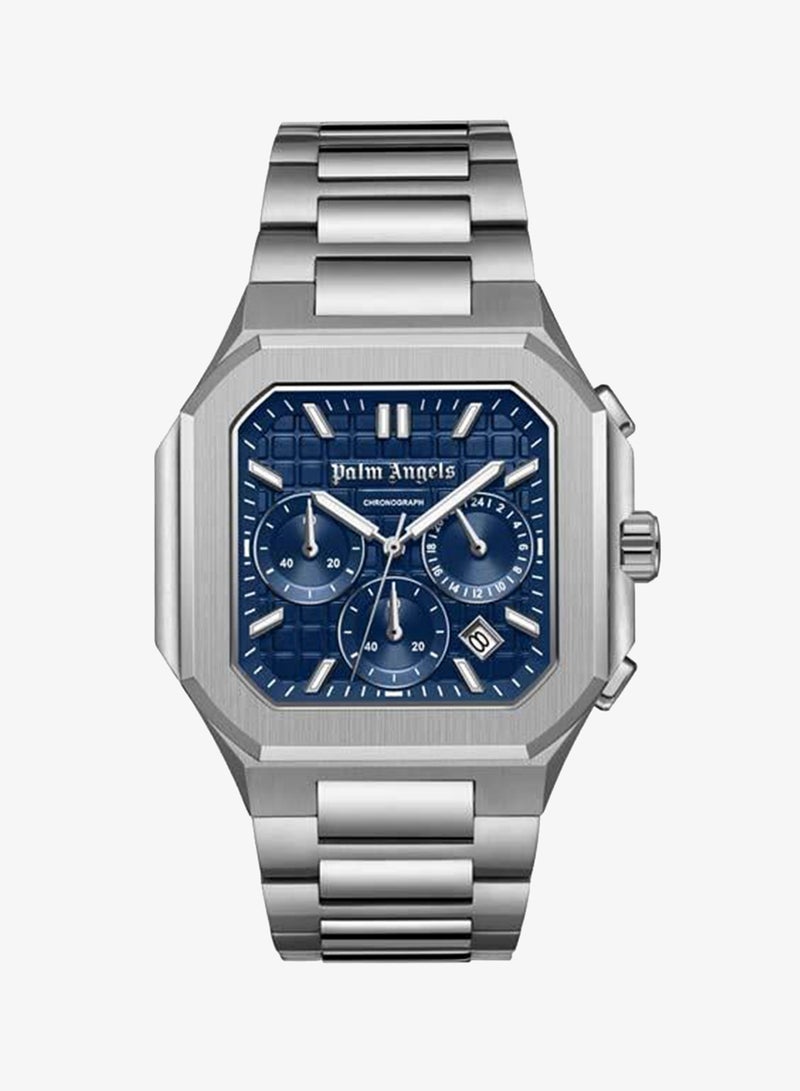 Palm Angels Forte Blue Dial Silver Stainless Steel Bracelet Dual Time Watch for Men, 43mm - Image 1