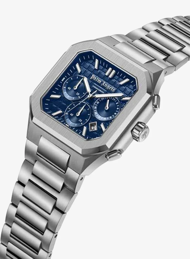 Palm Angels Forte Blue Dial Silver Stainless Steel Bracelet Dual Time Watch for Men, 43mm