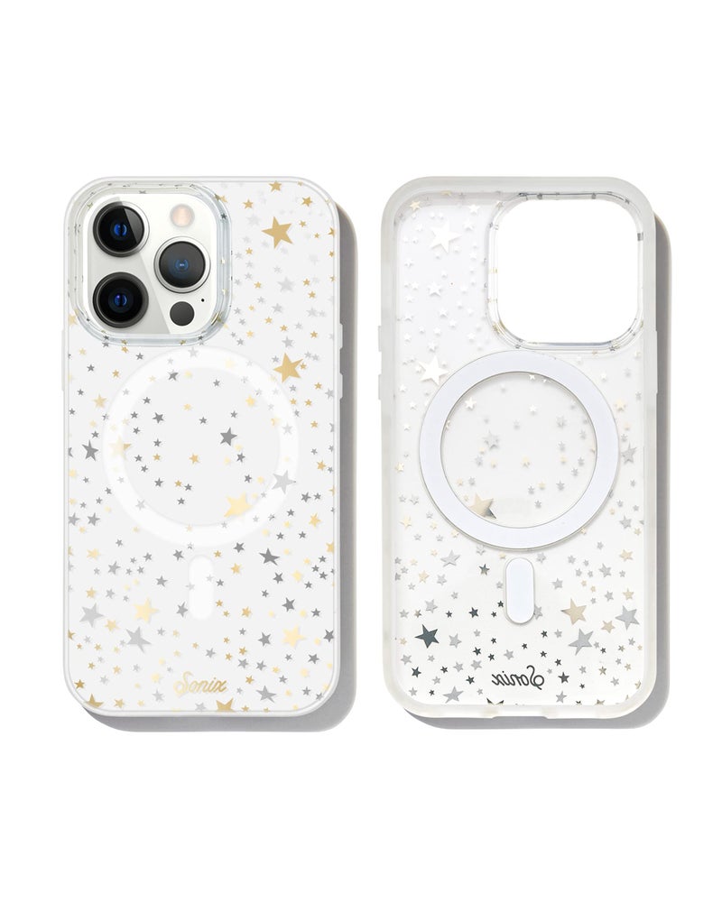 Sonix Phone Case for iPhone 13 Pro Max / 12 Pro Max | Compatible with MagSafe | 10ft Drop Tested | Clear Case with Gold + Silver Star Print | Starry Night - Image 1