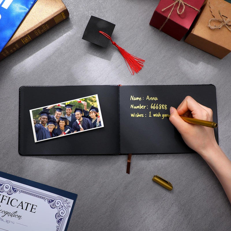 Frienda 2026 Graduation Guest Book Leather Guest Sign in Book with Pen Graduation Party Favors Congratulation Graduates Signature Books(Graduations,Black, Gold) - Image 5