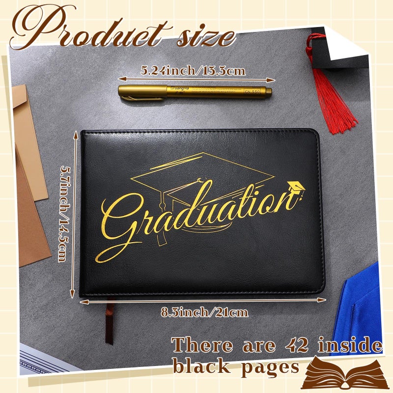 Frienda 2026 Graduation Guest Book Leather Guest Sign in Book with Pen Graduation Party Favors Congratulation Graduates Signature Books(Graduations,Black, Gold) - Image 2