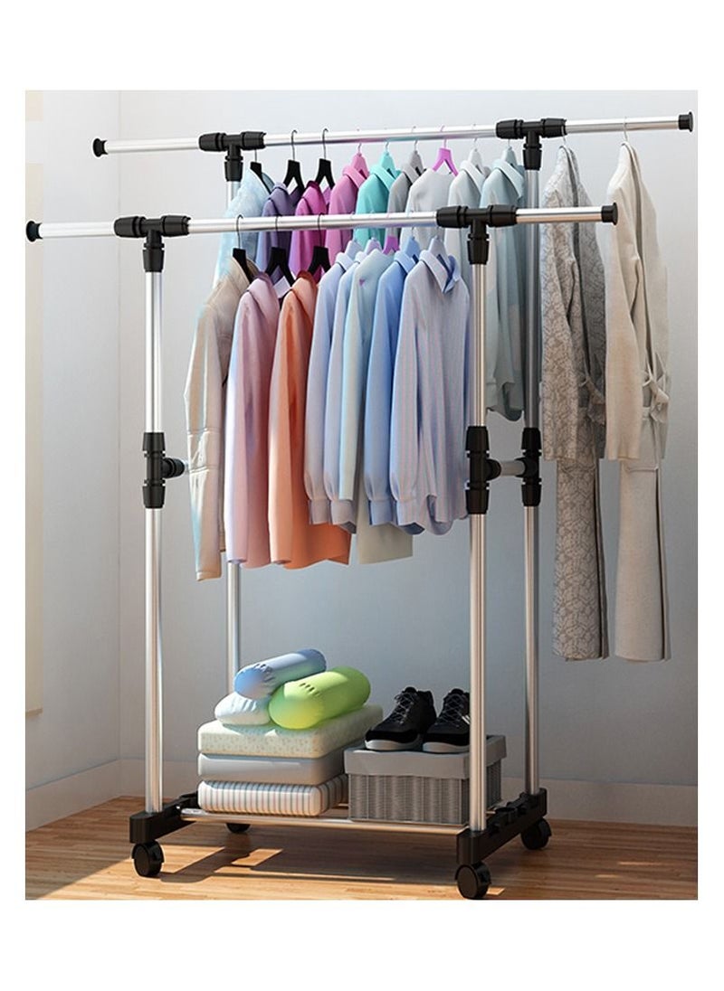 DOUBLE POLE Double Pole Extendable Clothes Rack Hanger Silver  - Image 2